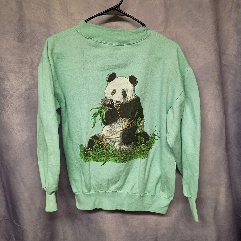 Vintage Hot Sweats‎ Green Panda Pullover Sweatshirt